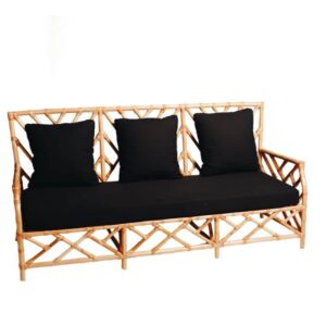 Hamptons 3 Seater Bamboo Lounge Natural (Black Cushion)