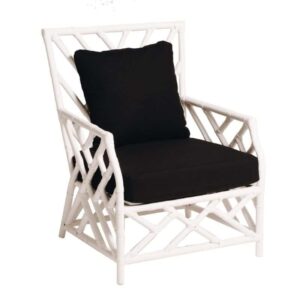 Hamptons Single Seater Bamboo Lounge White (Black Cushion)